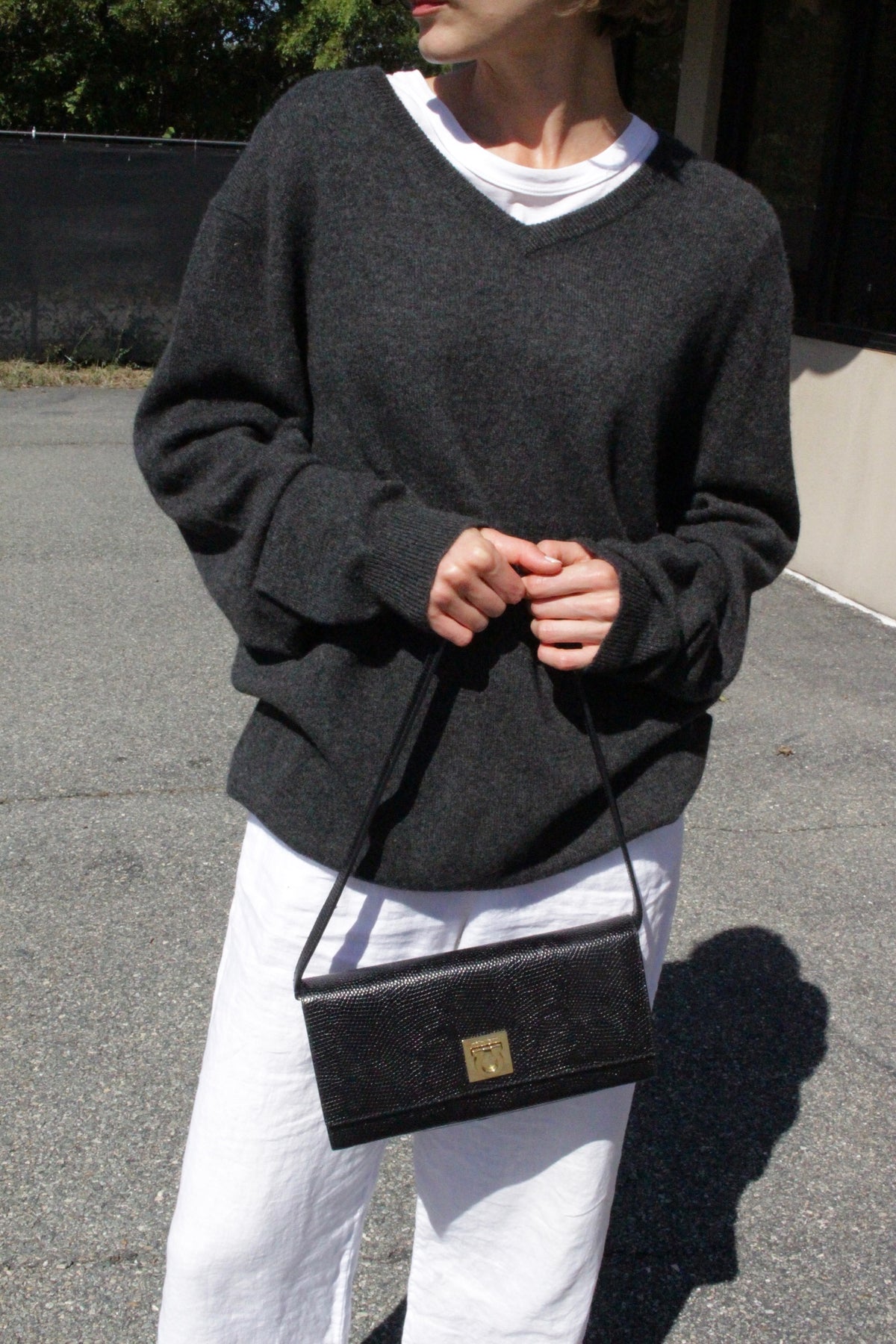 Vintage Charcoal Cashmere V-Neck Sweater