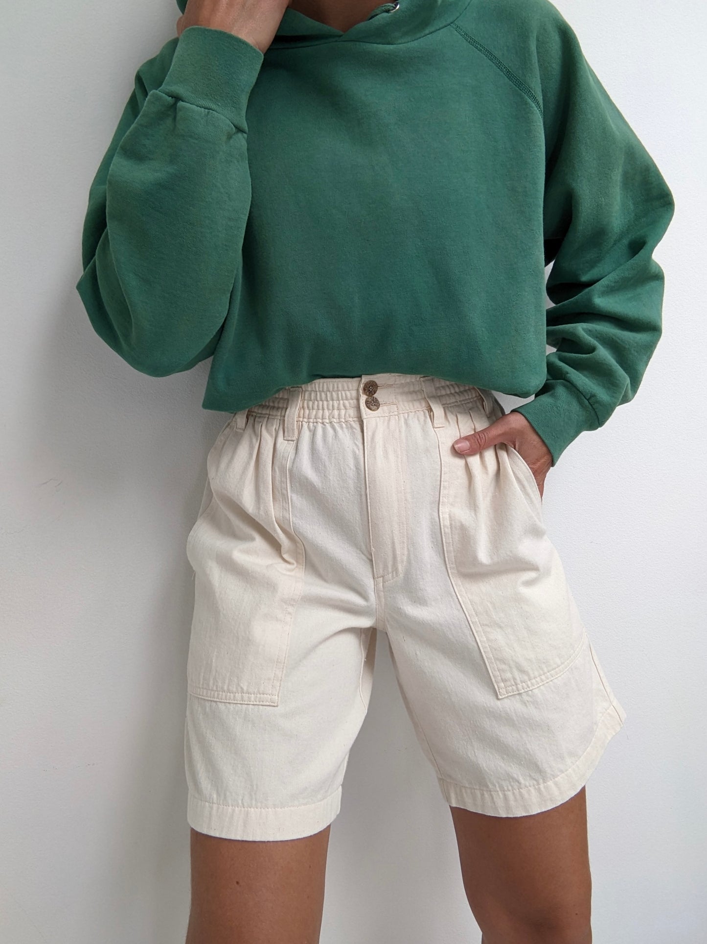 Vintage Bone Cotton Twill Leisure Shorts