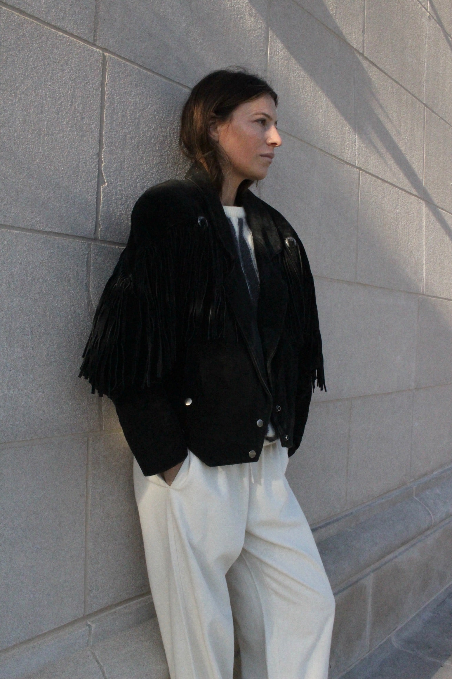 Vintage Cropped Black Suede Fringe Jacket – NA NIN