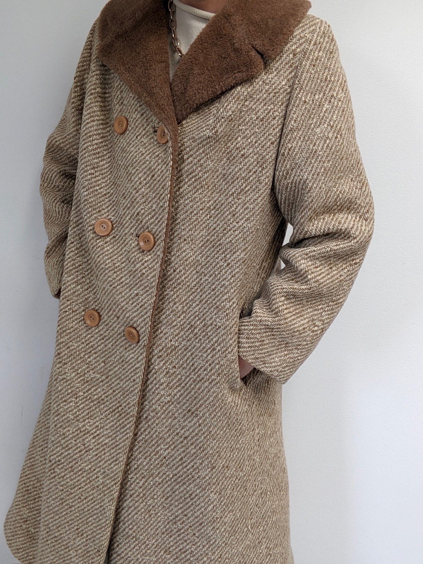 Amazing Vintage Almond Tweed Wool Coat