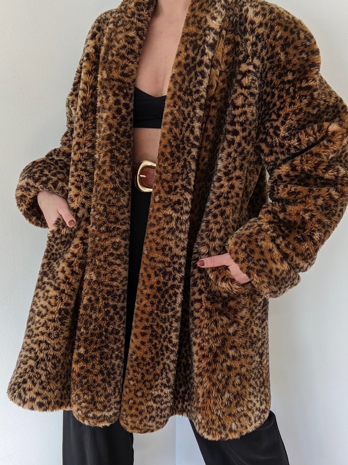 Vintage Leopard Faux Fur Coat