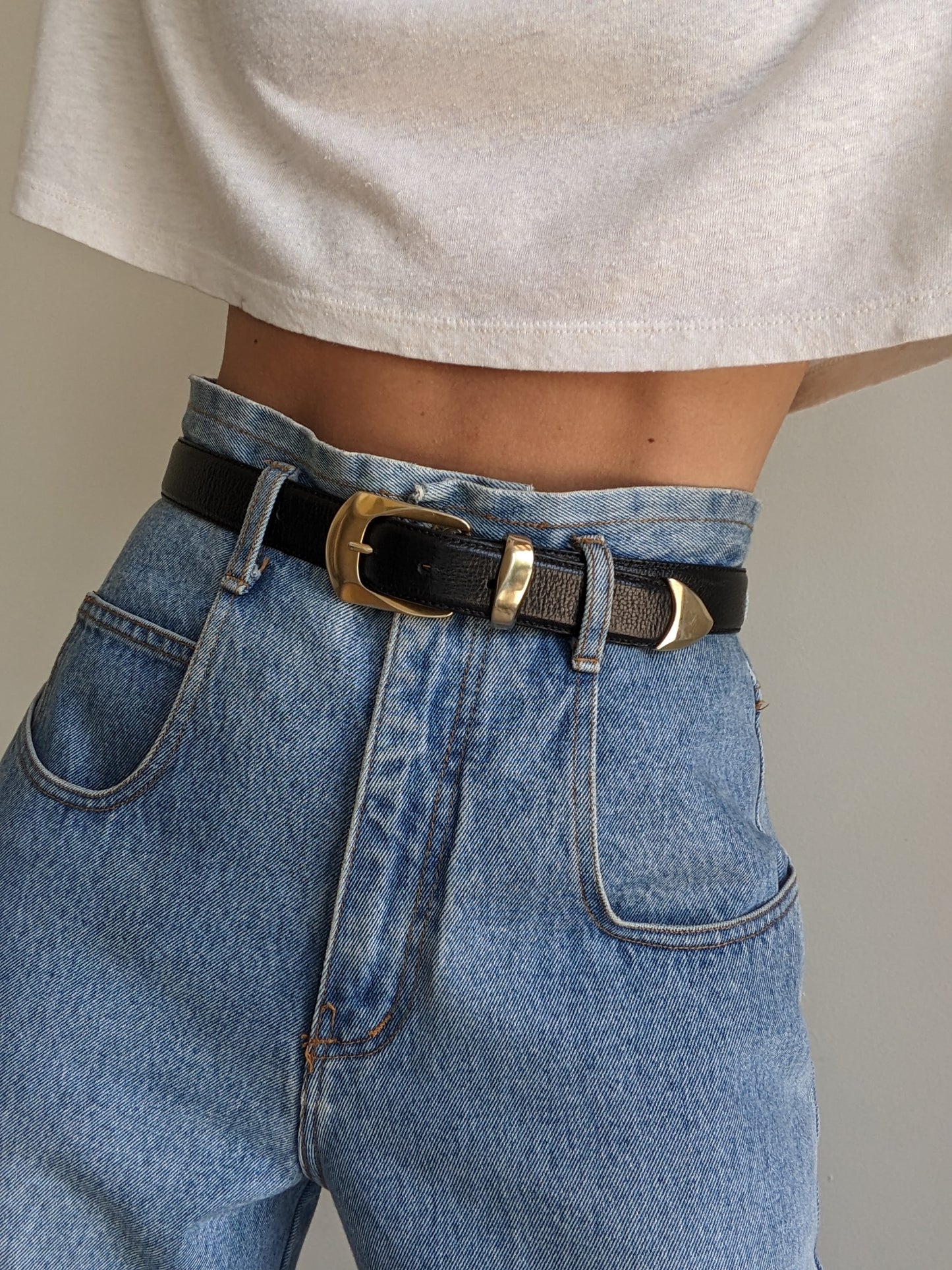 Vintage Italian Onyx Pebbled Leather Belt