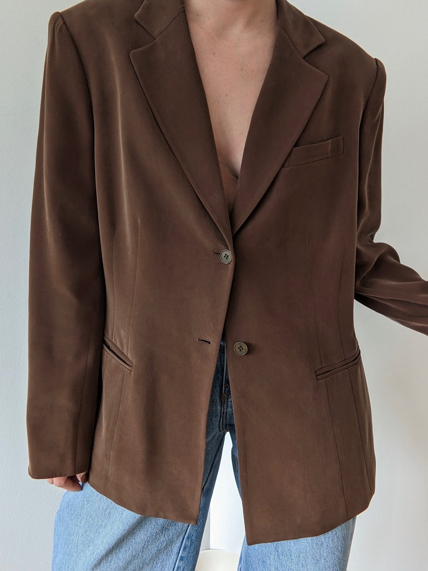 Vintage Cocoa Sueded Silk Blazer