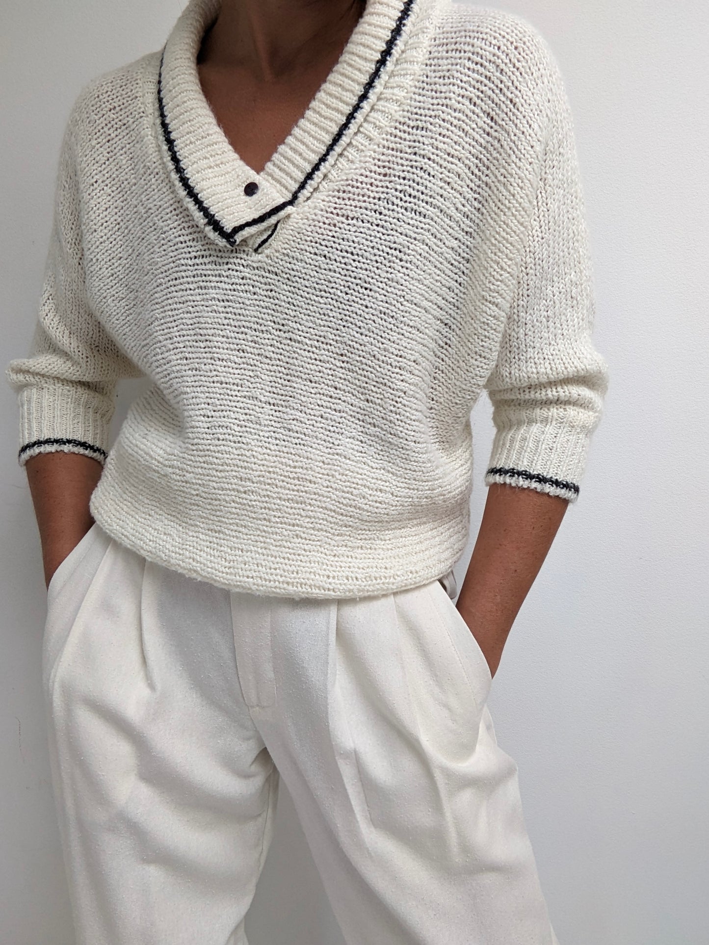 Vintage Cream Collared Knit Sweater