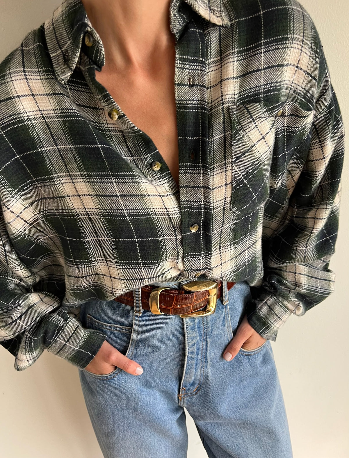 Vintage Forest Woven Plaid Button Down