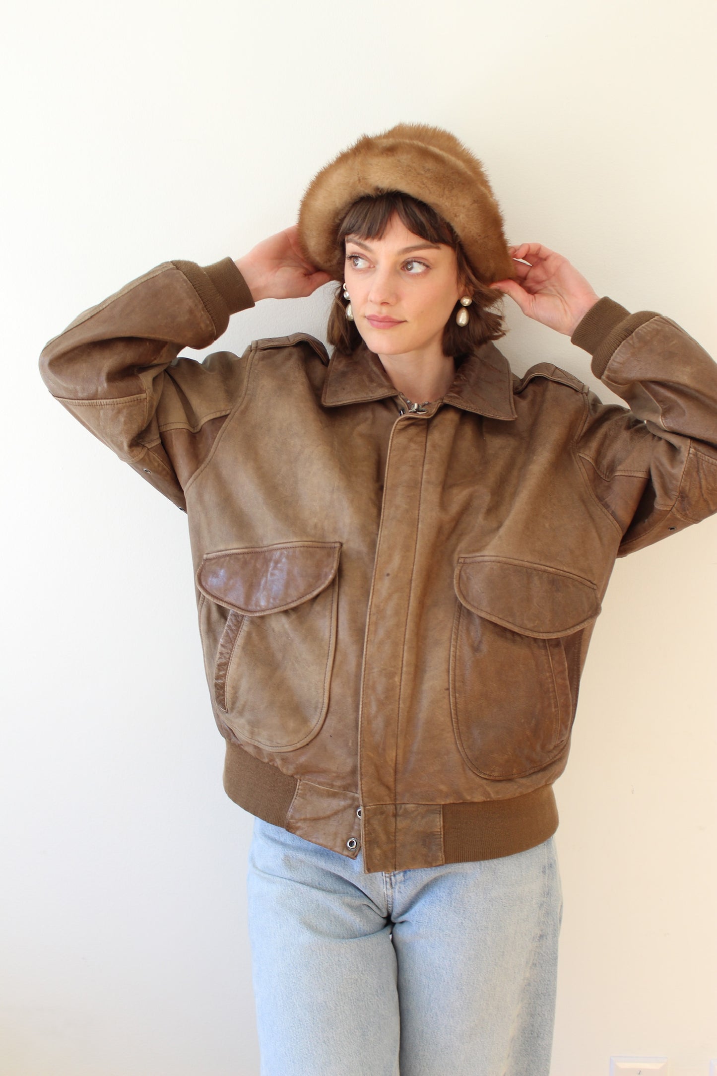 Vintage Faded Cappuccino Leather Bomber
