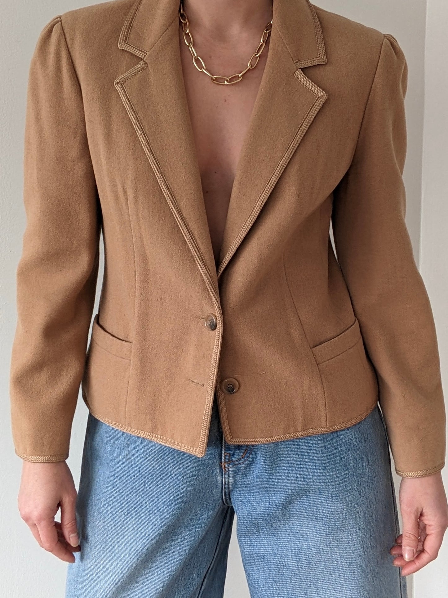Vintage Petite Toffee Wool & Camel Hair Blazer
