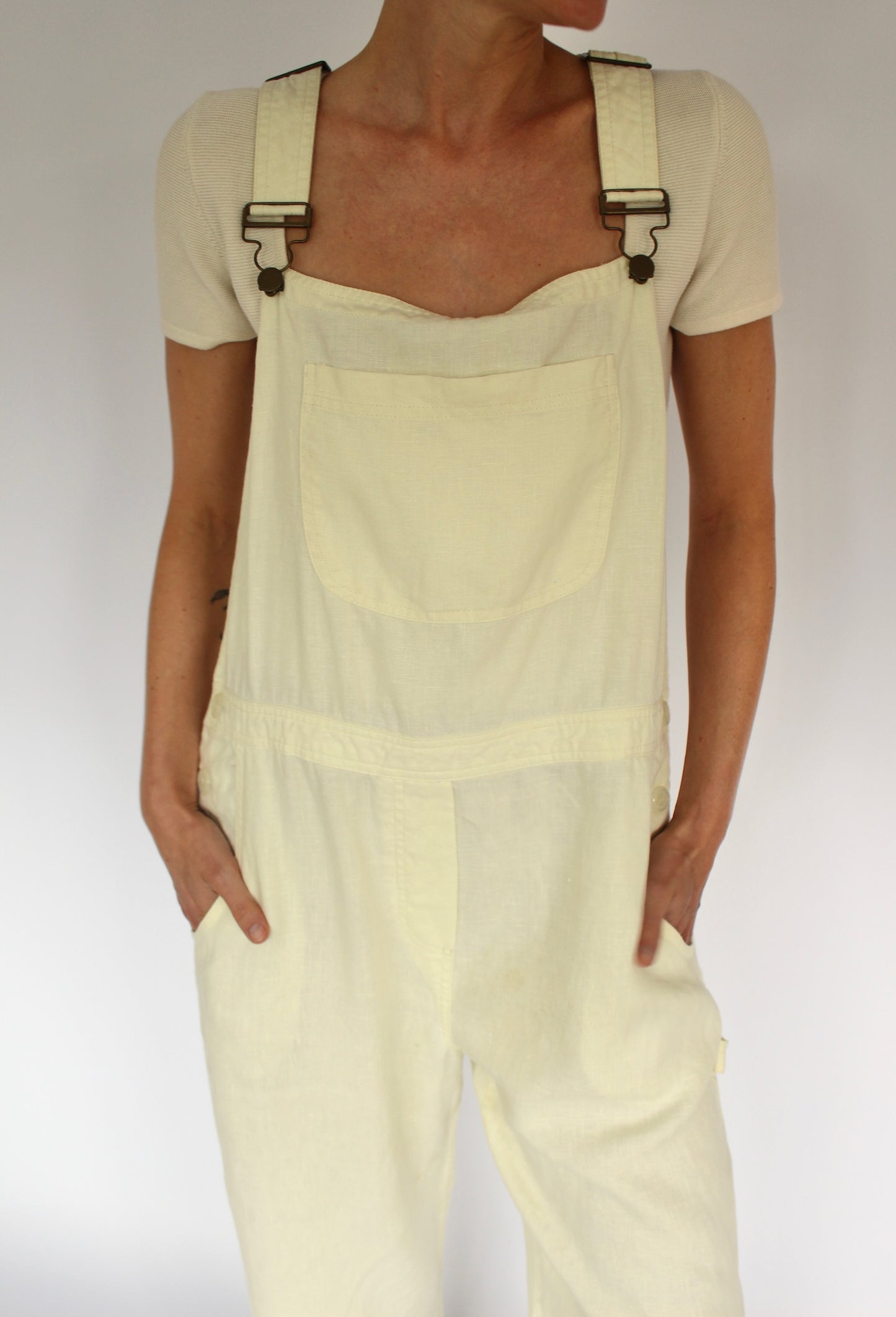 Vintage Pale Lemon Linen Overalls