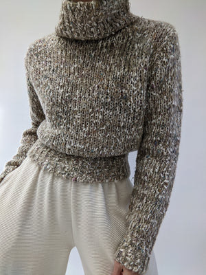Vintage Speckled Knit Mock Neck Sweater