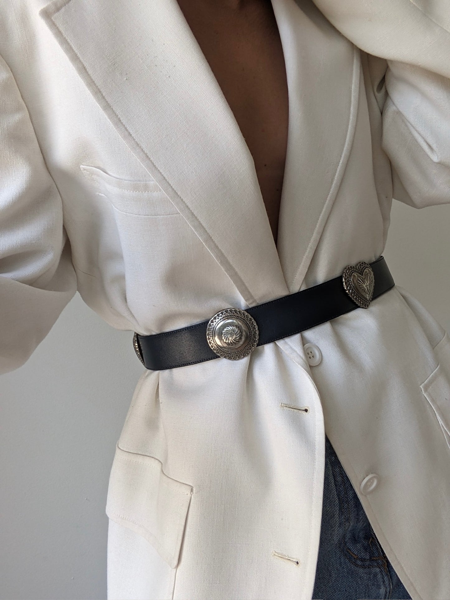 Incredible Vintage Silver Pendant & Onyx Leather Belt
