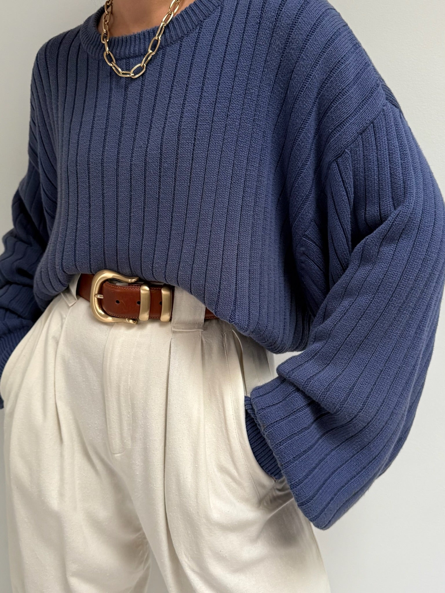 Vintage Ocean Blue Ribbed Sweater – NA NIN