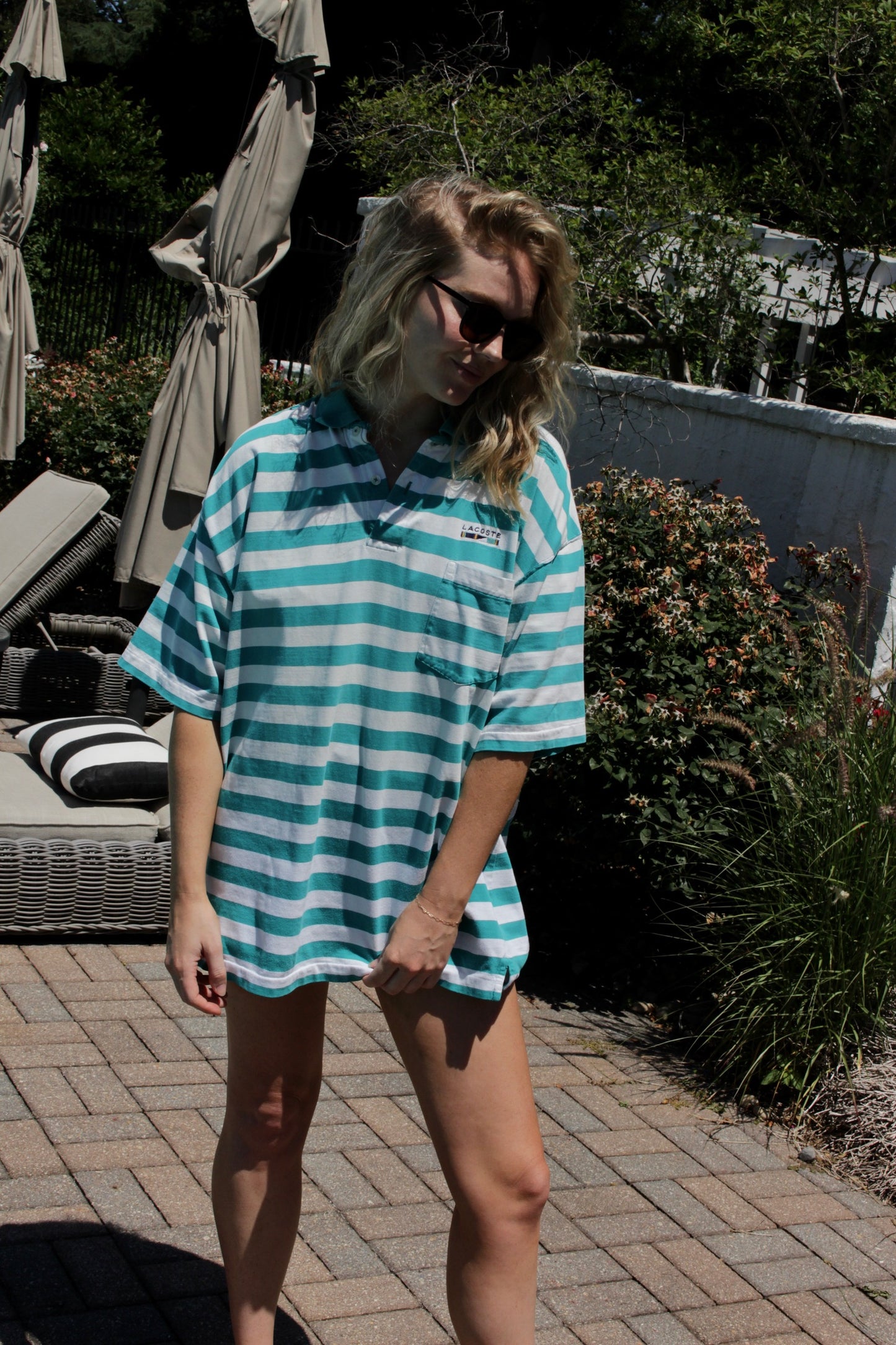 Faded Aqua Striped Lacoste Polo