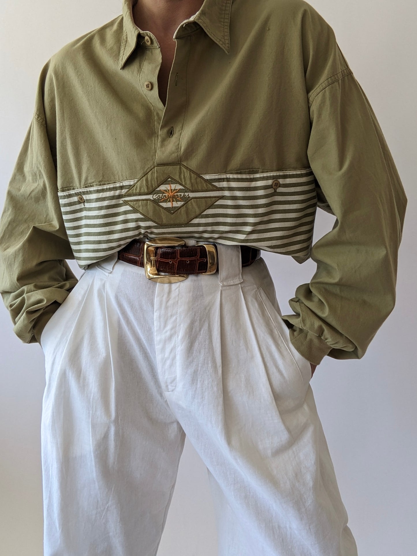 Vintage Striped Pocket Henley Pullover