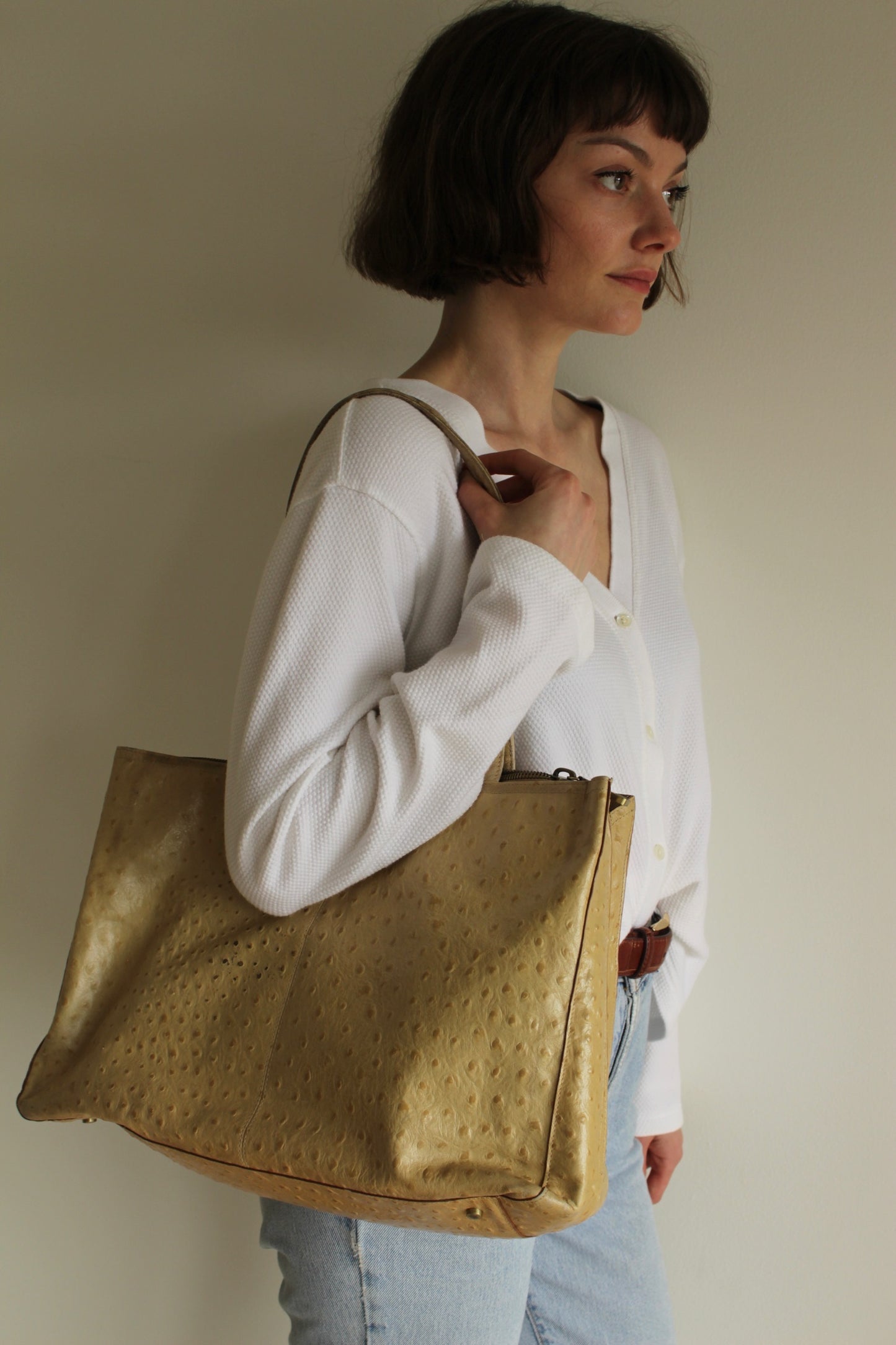 2000s Hobo Ostrich-Embossed Leather Bag