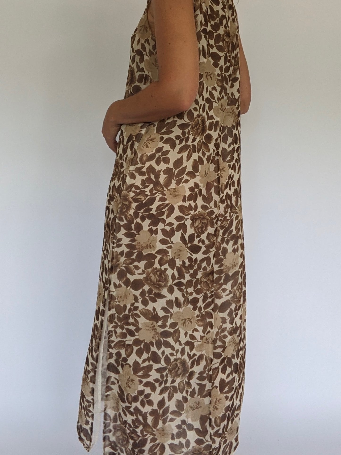 Vintage Sleeveless Floral Silk Dress