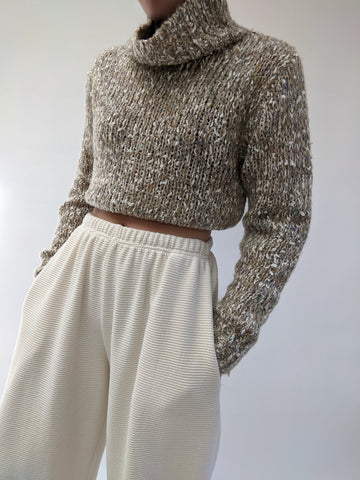 Vintage Speckled Knit Mock Neck Sweater