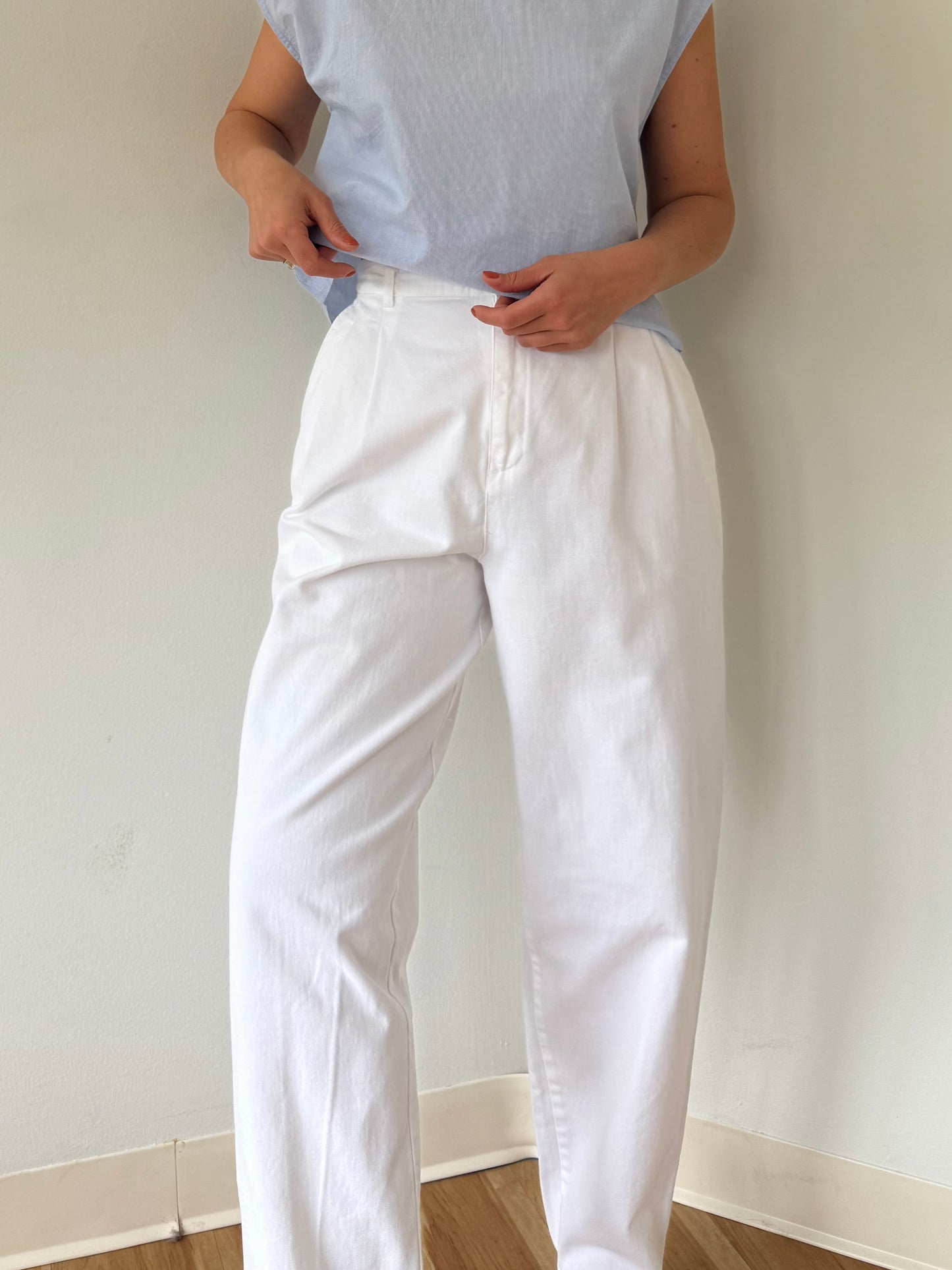 90s Pleated White Cotton Trousers