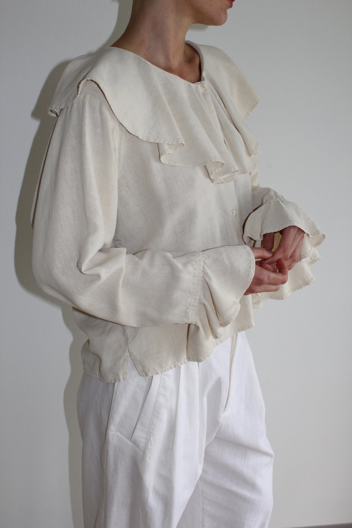 Vintage Sand Silk Ruffled Blouse
