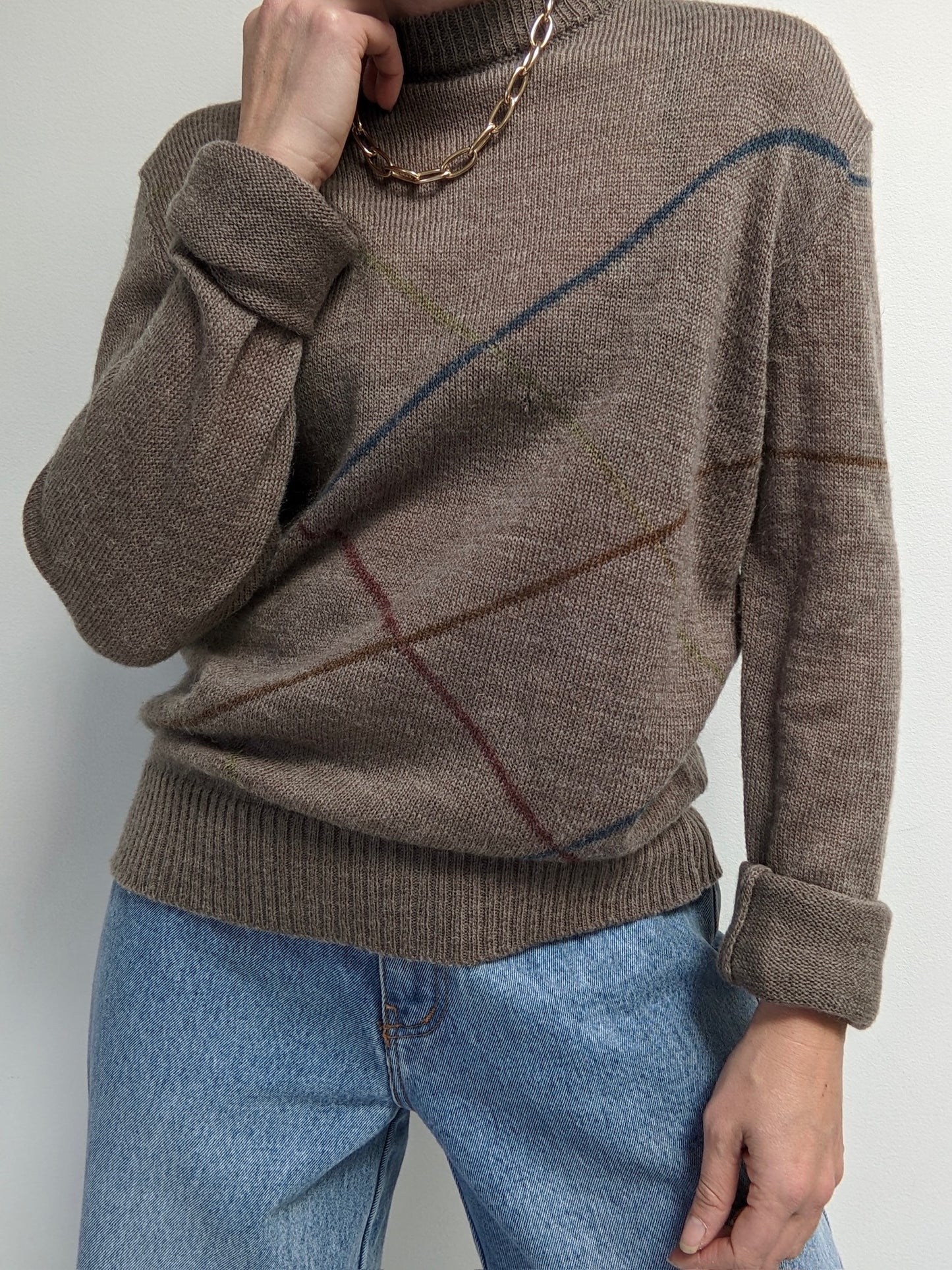 Vintage Diamond Pattern Wool Sweater