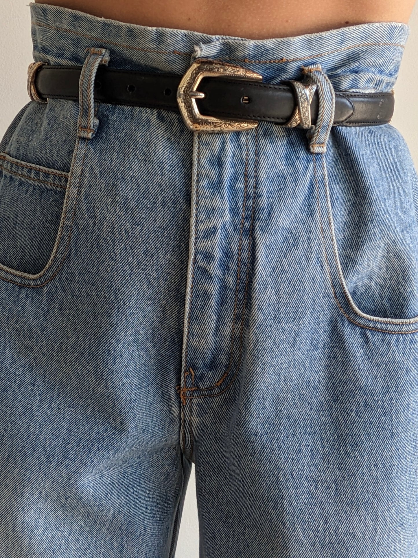 Vintage Black Leather & Silver Hardware Belt