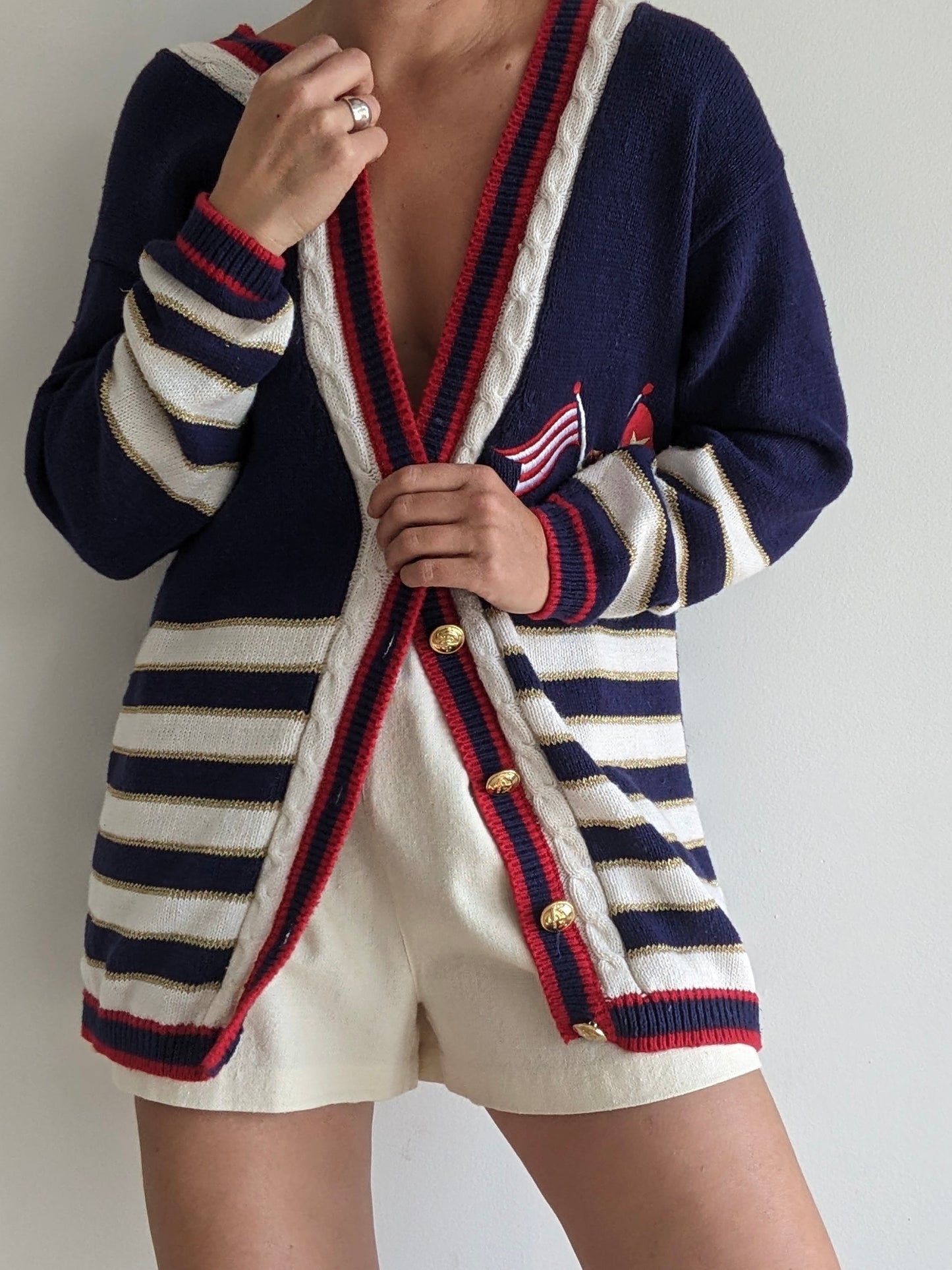 Vintage Nautical Striped Cardigan