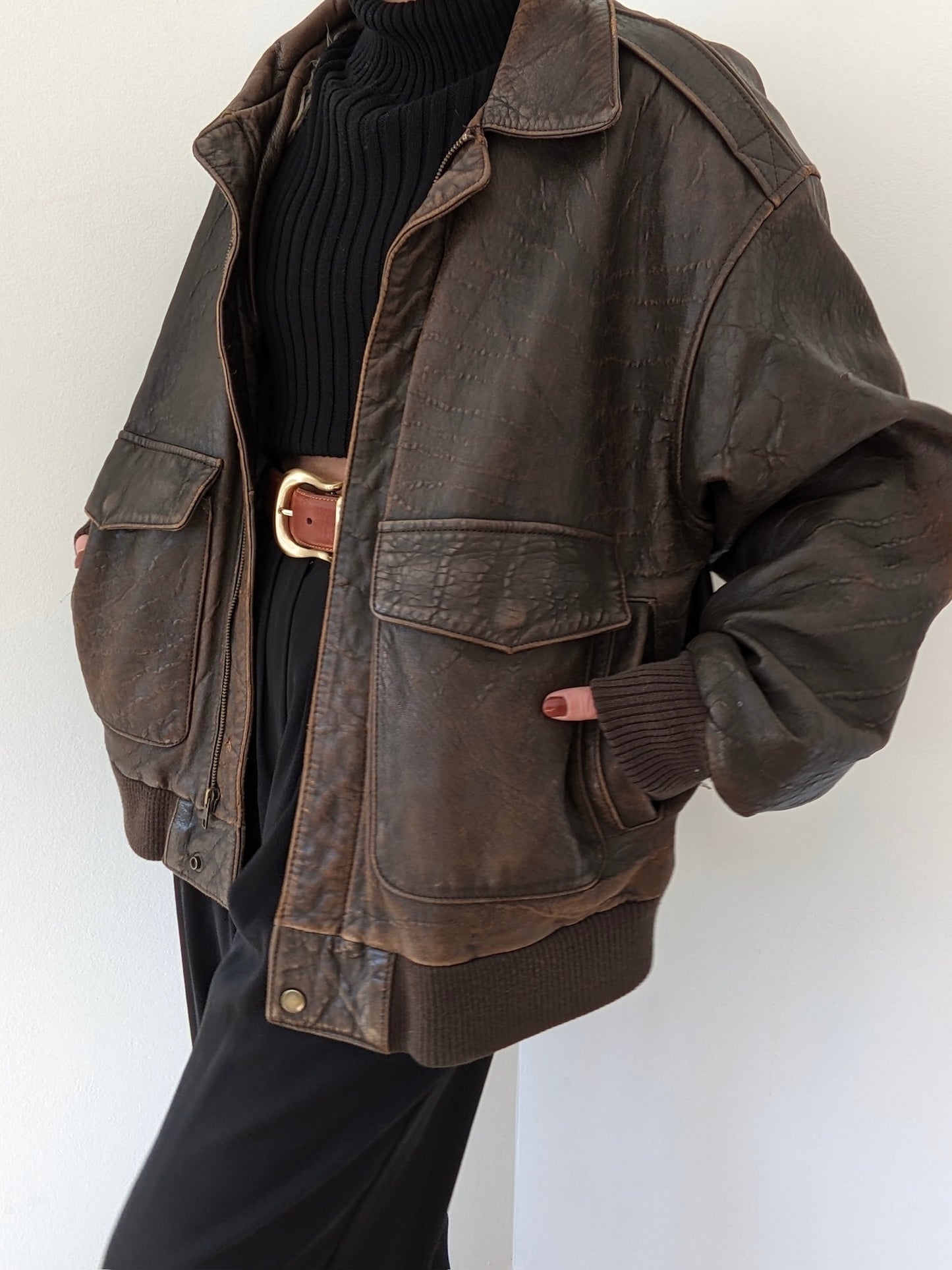 Incredible Vintage Tobacco Leather Bomber