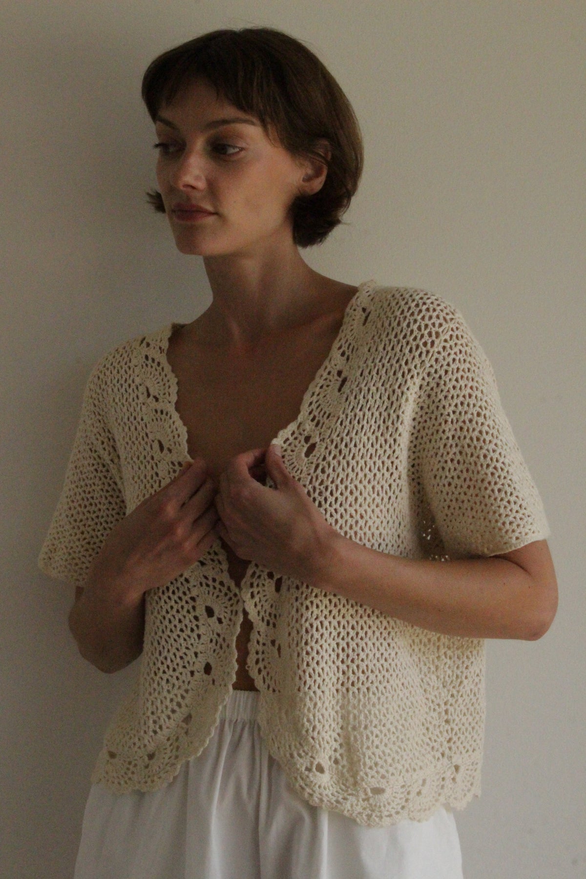 Vintage Cropped Crochet Cardigan