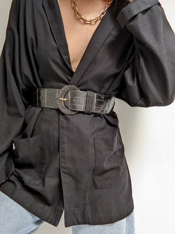 Vintage Onyx Embossed Leather & Suede Belt