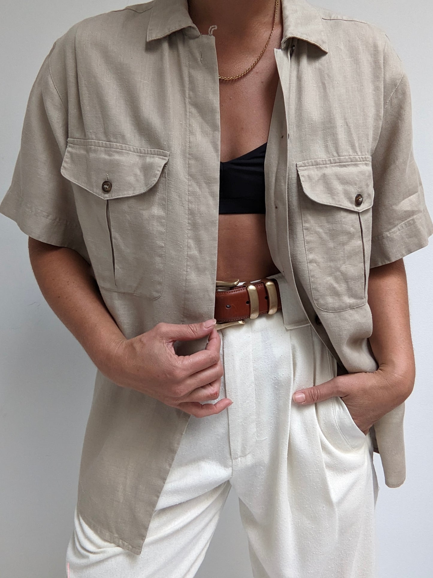 Vintage Latte Linen Blouse