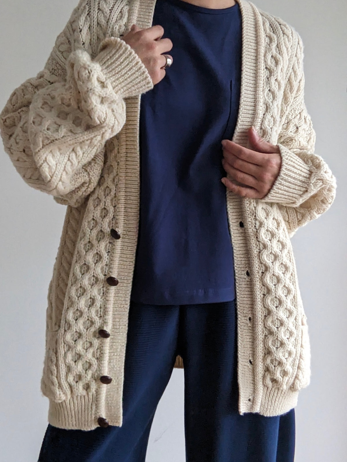 Vintage Chunky Knitted Cream Wool Cardigan