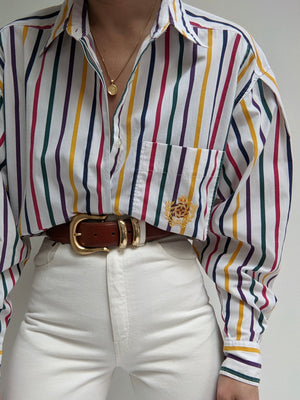 Vintage Colorful Striped Cotton Blouse
