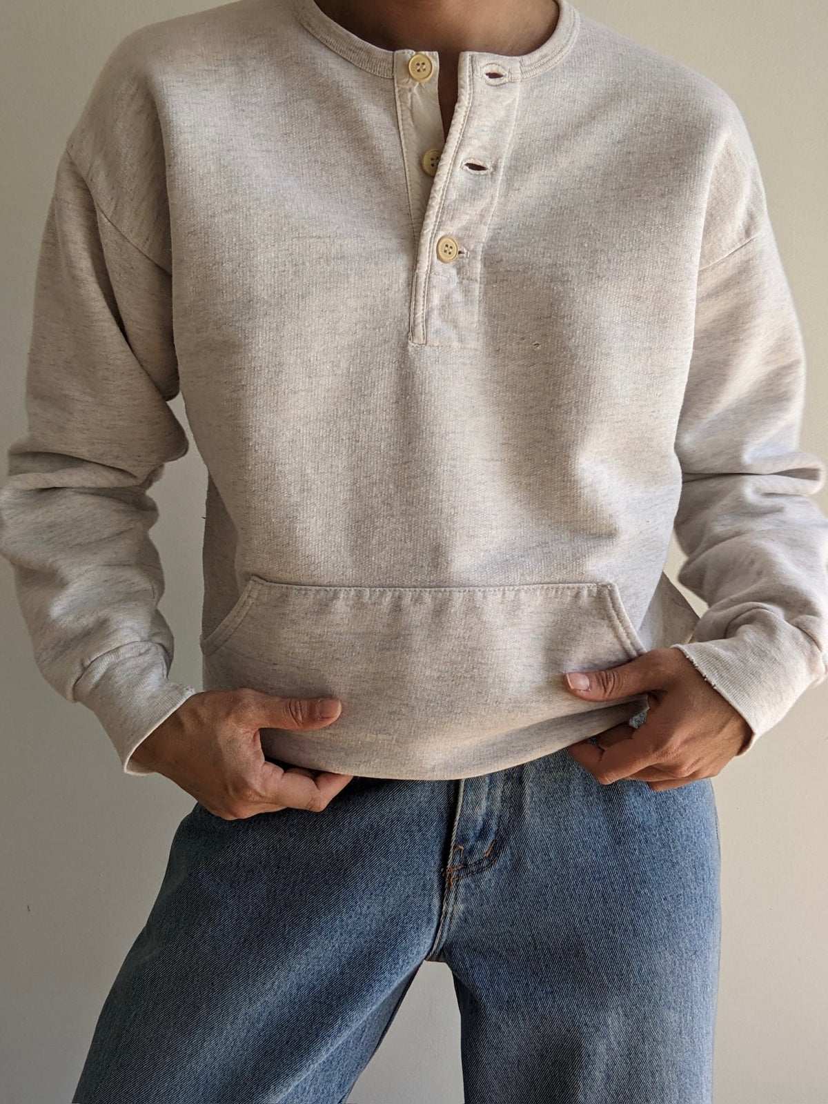 Vintage Pale Heather Grey Henley Sweatshirt