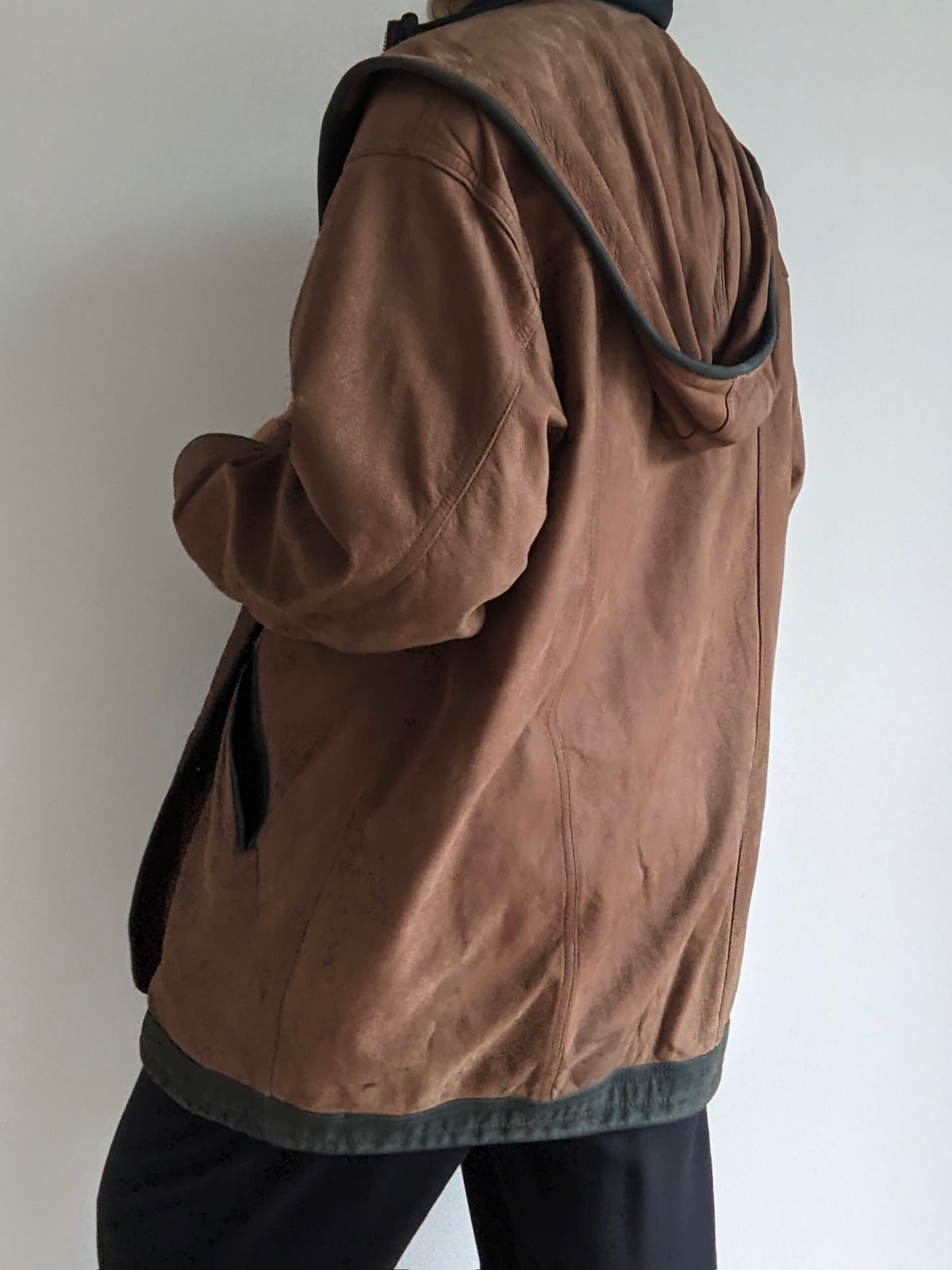 Vintage Hooded Walnut & Forest Leather Jacket
