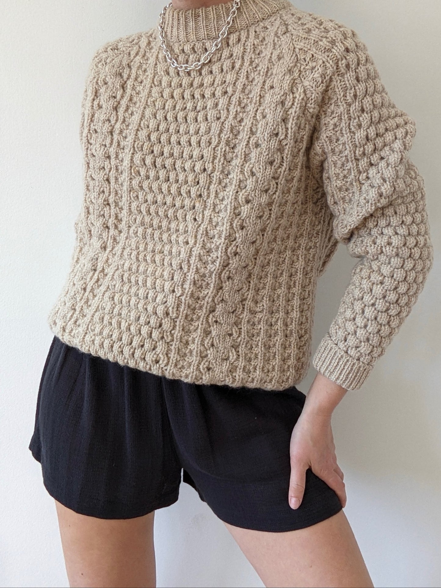Vintage Pale Oat Wool FIsherman Sweater