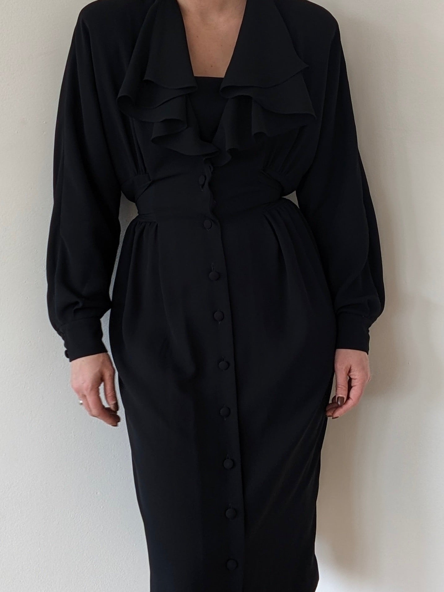 Gorgeous Vintage Onyx Ruffled Tie Dress