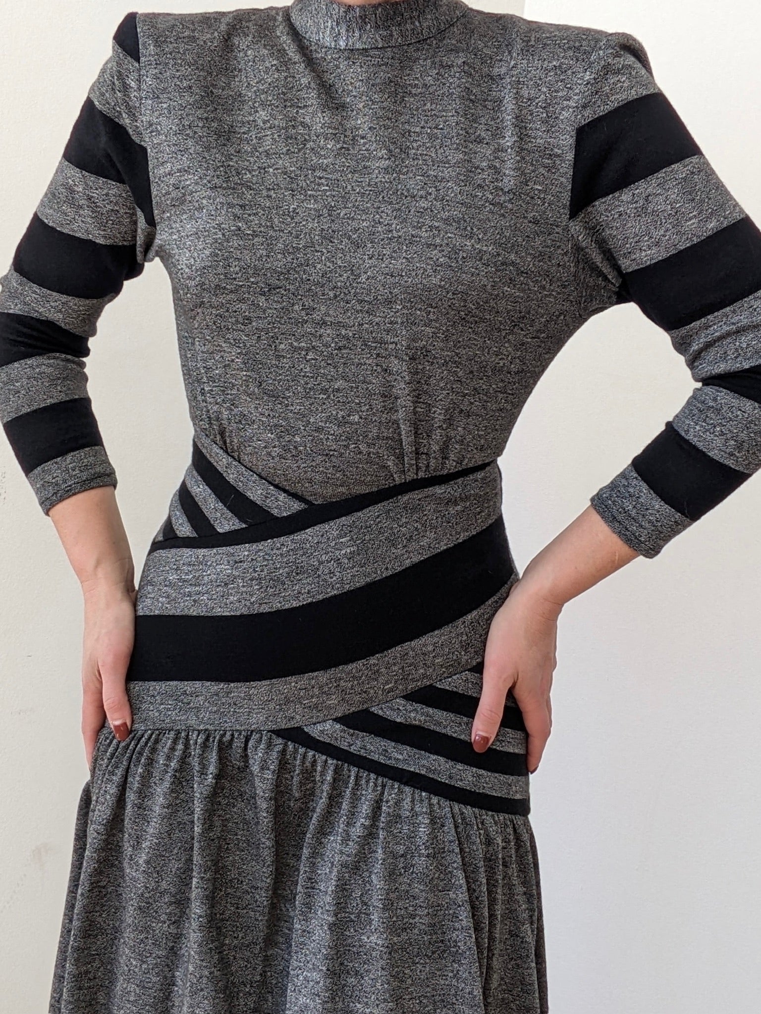Beautiful Vintage Striped Corset High-Neck Dress