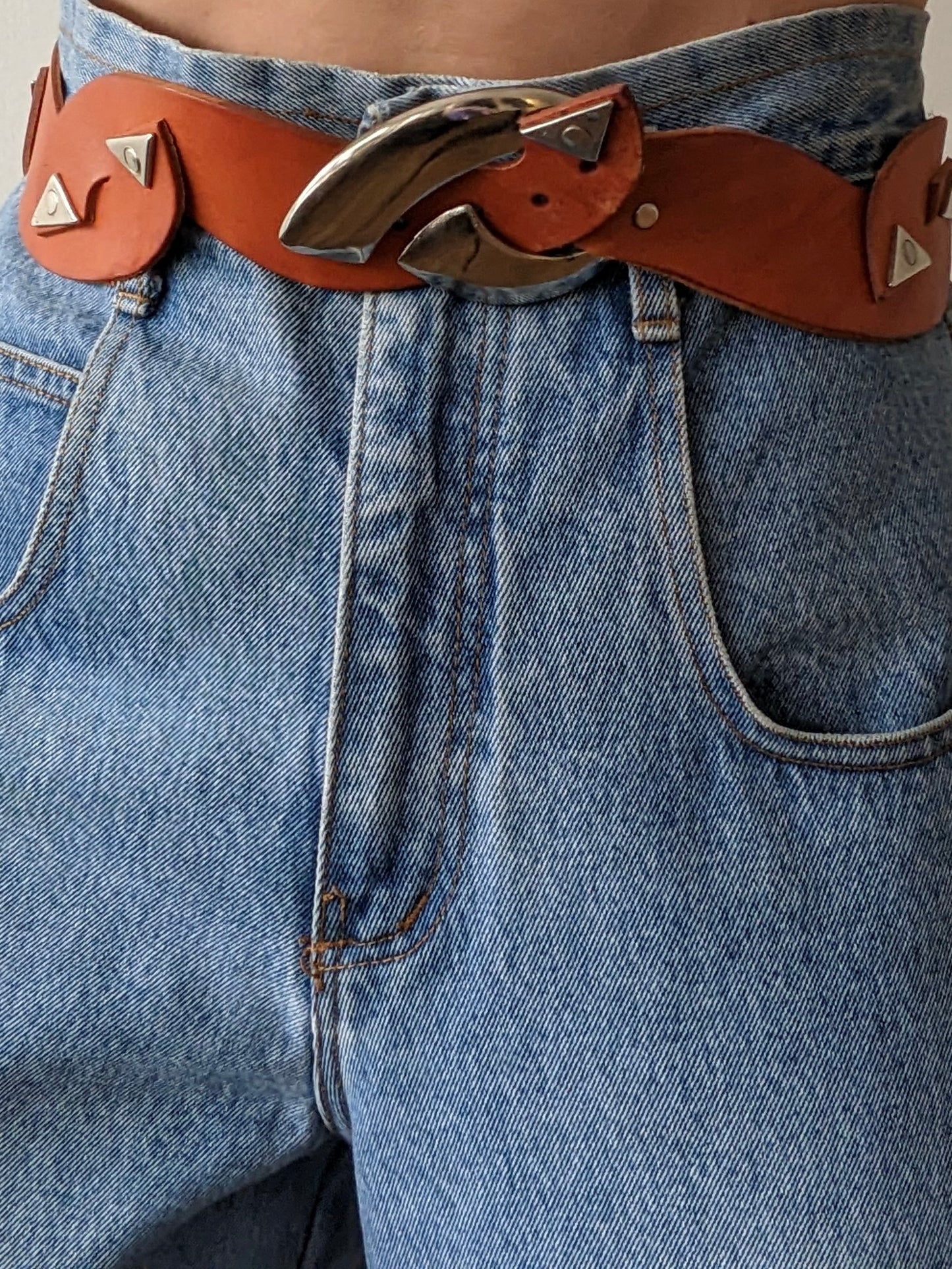Rare Vintage Burnt Orange Scalloped Leather Belt