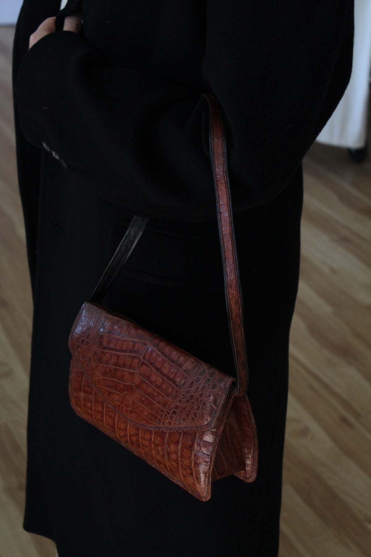 Vintage Alligator-Embossed Leather Bag