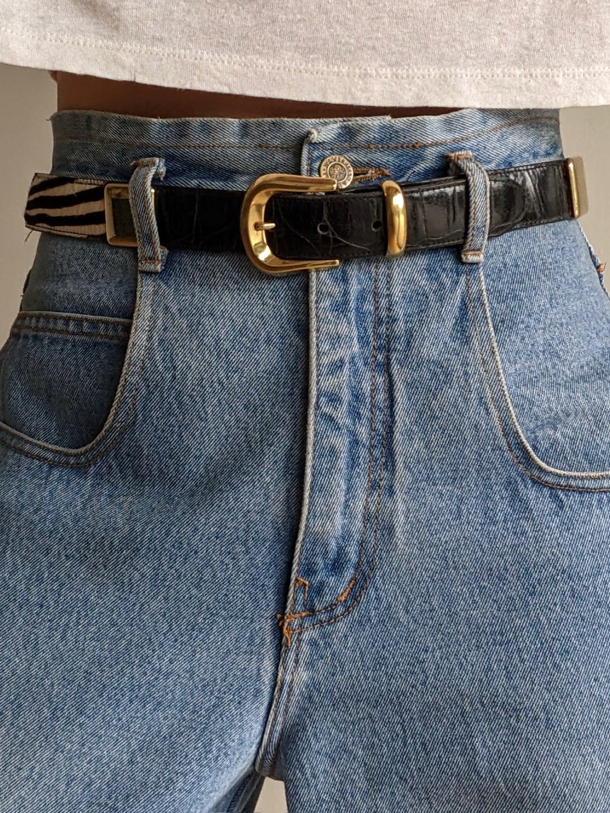 Vintage Embossed Leather & Zebra Calf Hair Belt