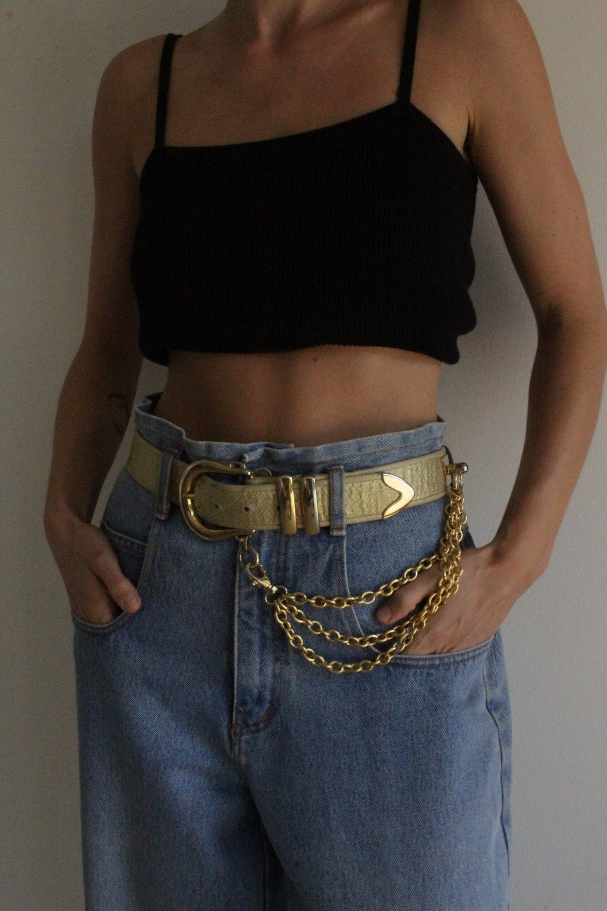 Vintage Champagne Leather & Statement Chain Belt