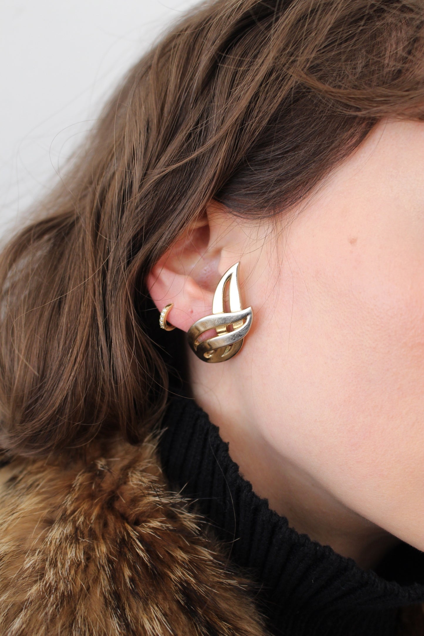 Vintage Gold-Toned Modernist Waveform Earrings