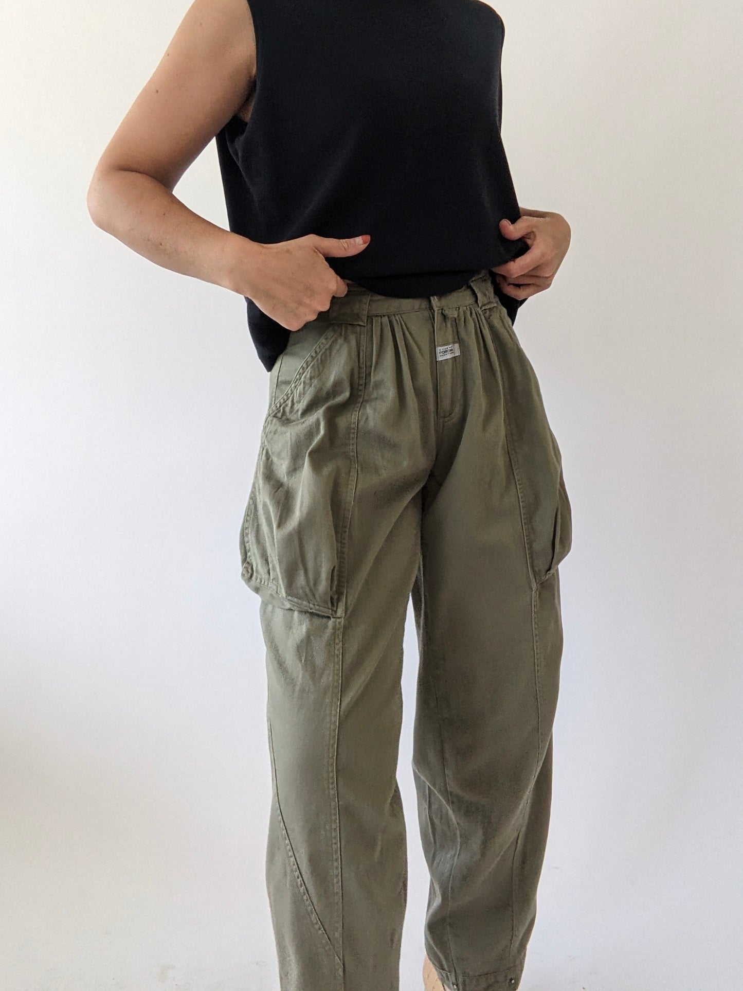 Vintage Moss Pleated Pocket Pants