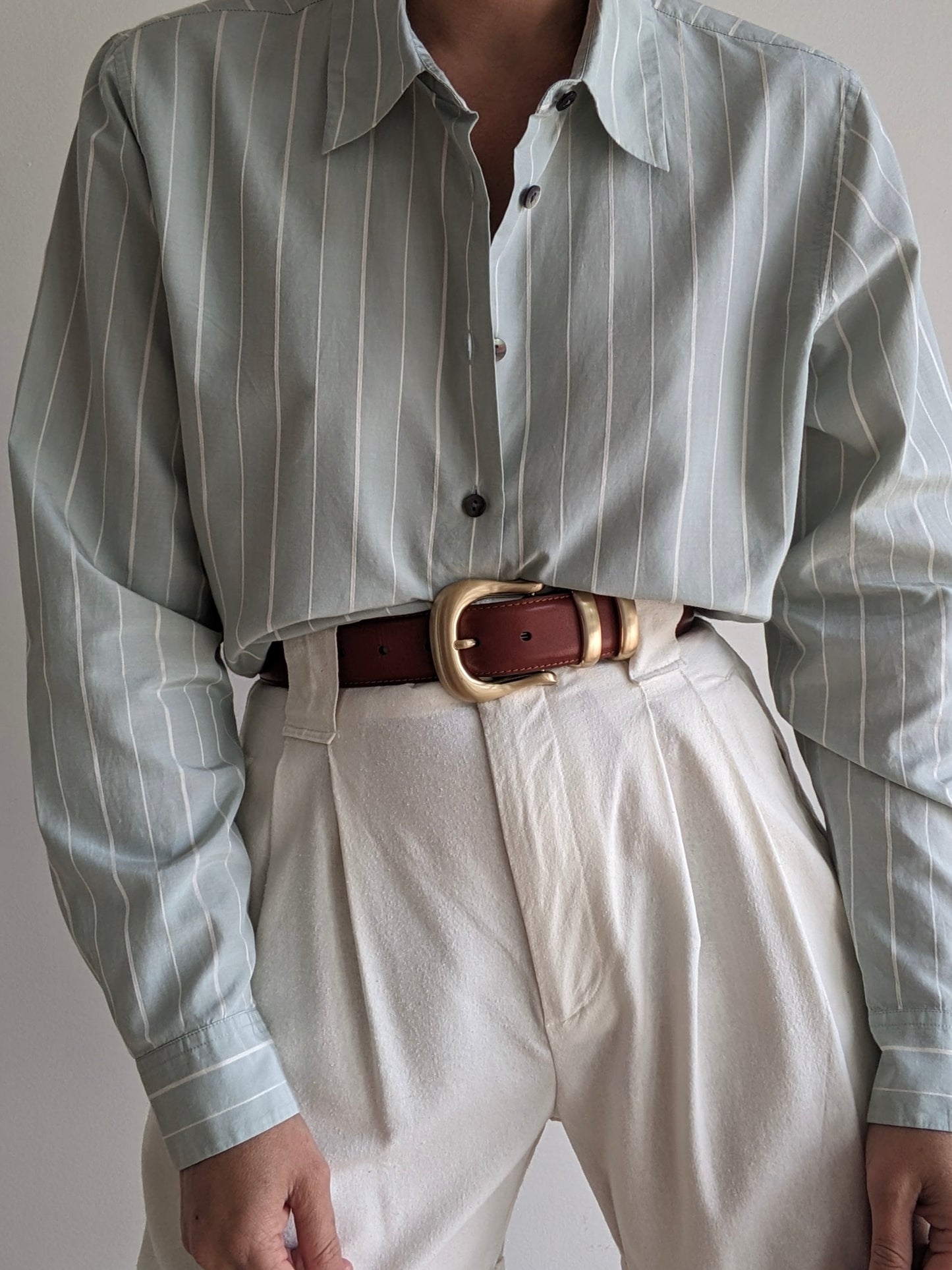 Vintage Spearmint Striped Silk Blouse