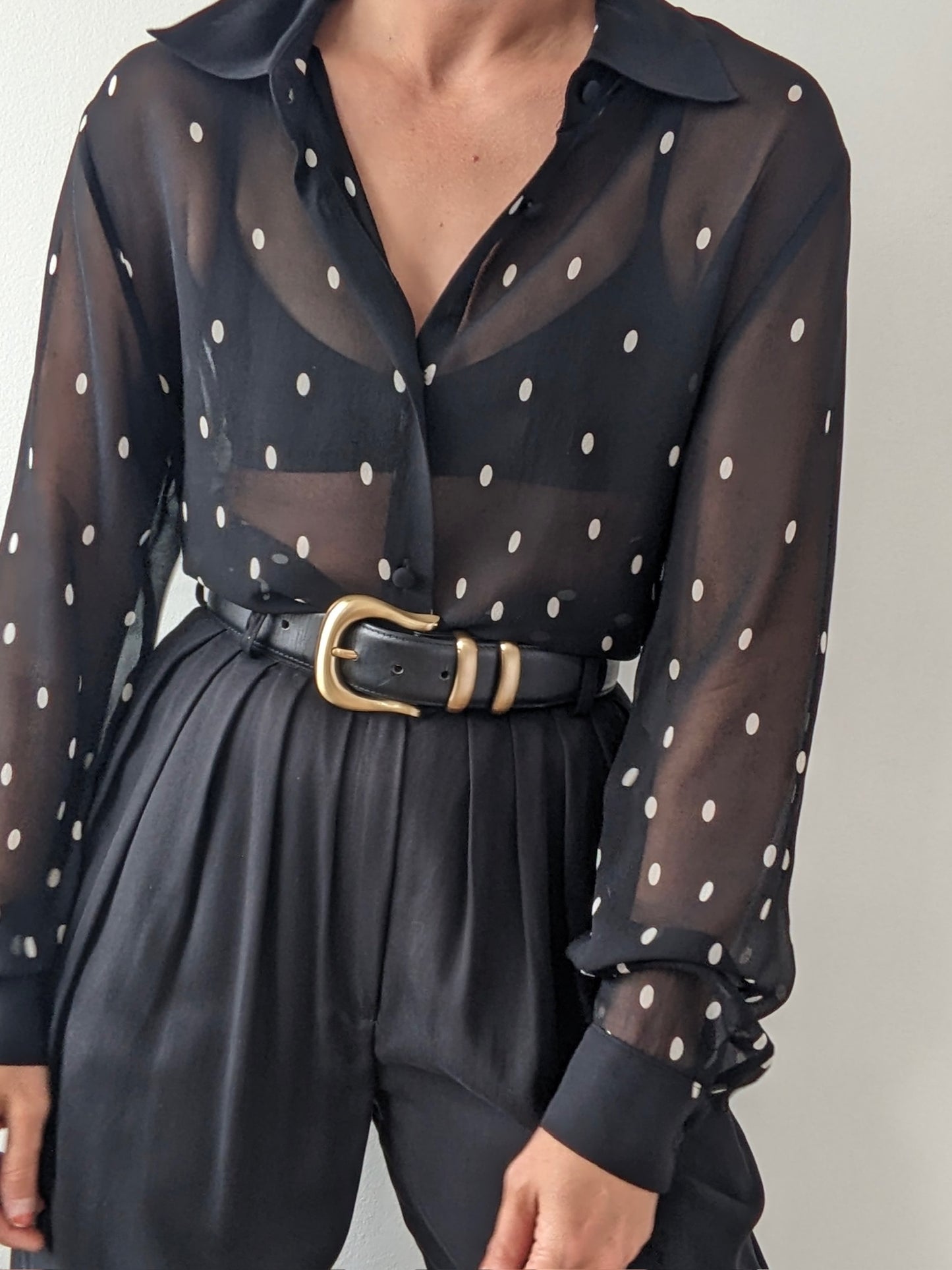 Vintage Sheer Polka Dot Silk Blouse