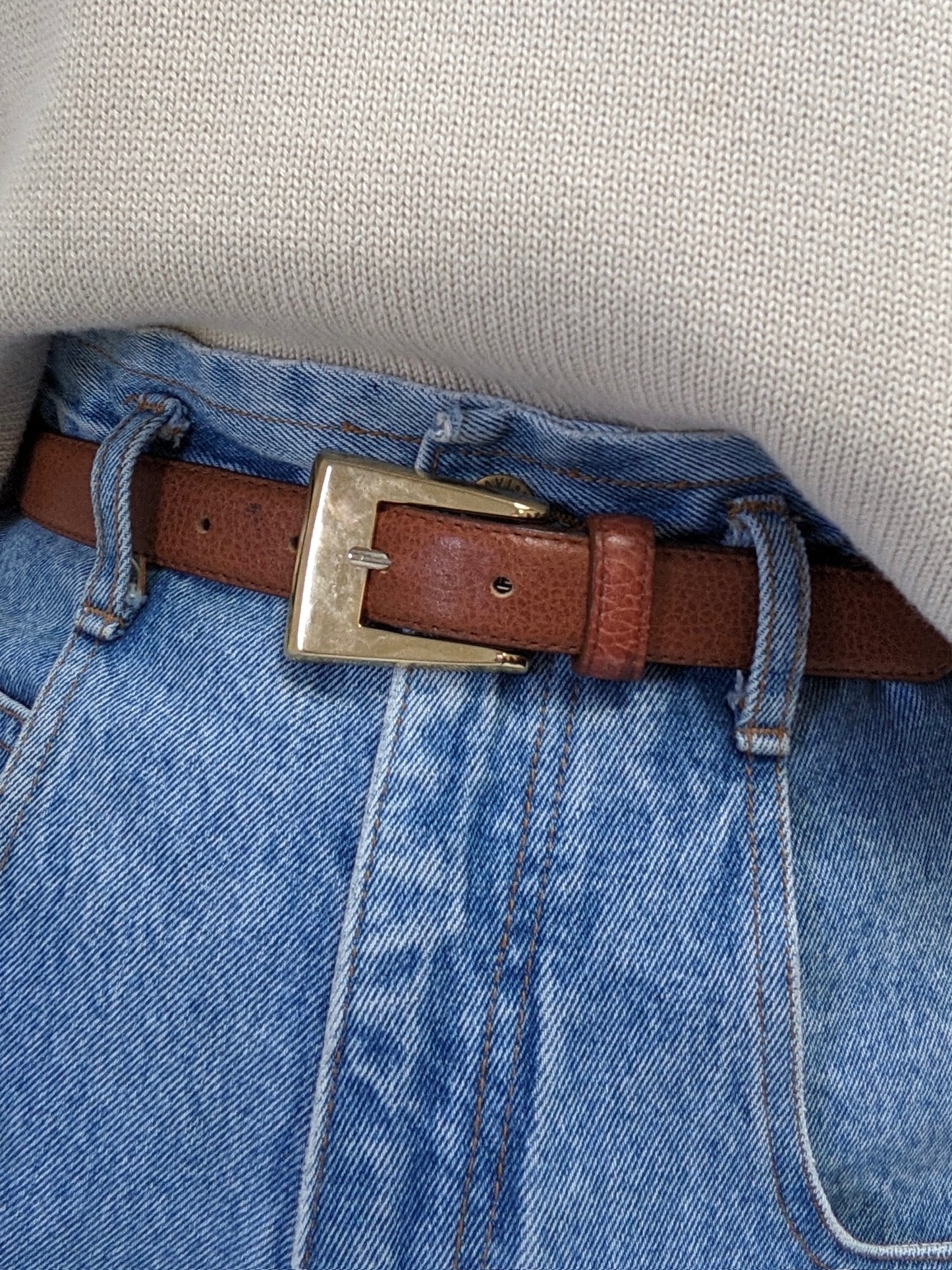 Vintage Cognac Pebbled Leather Belt
