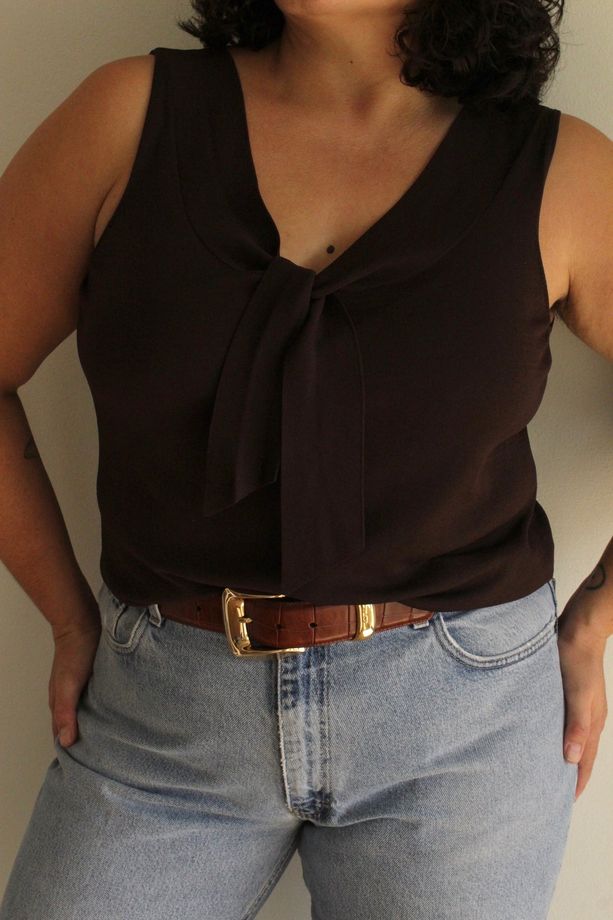Vintage Cocoa Sleeveless Tie Knit Top