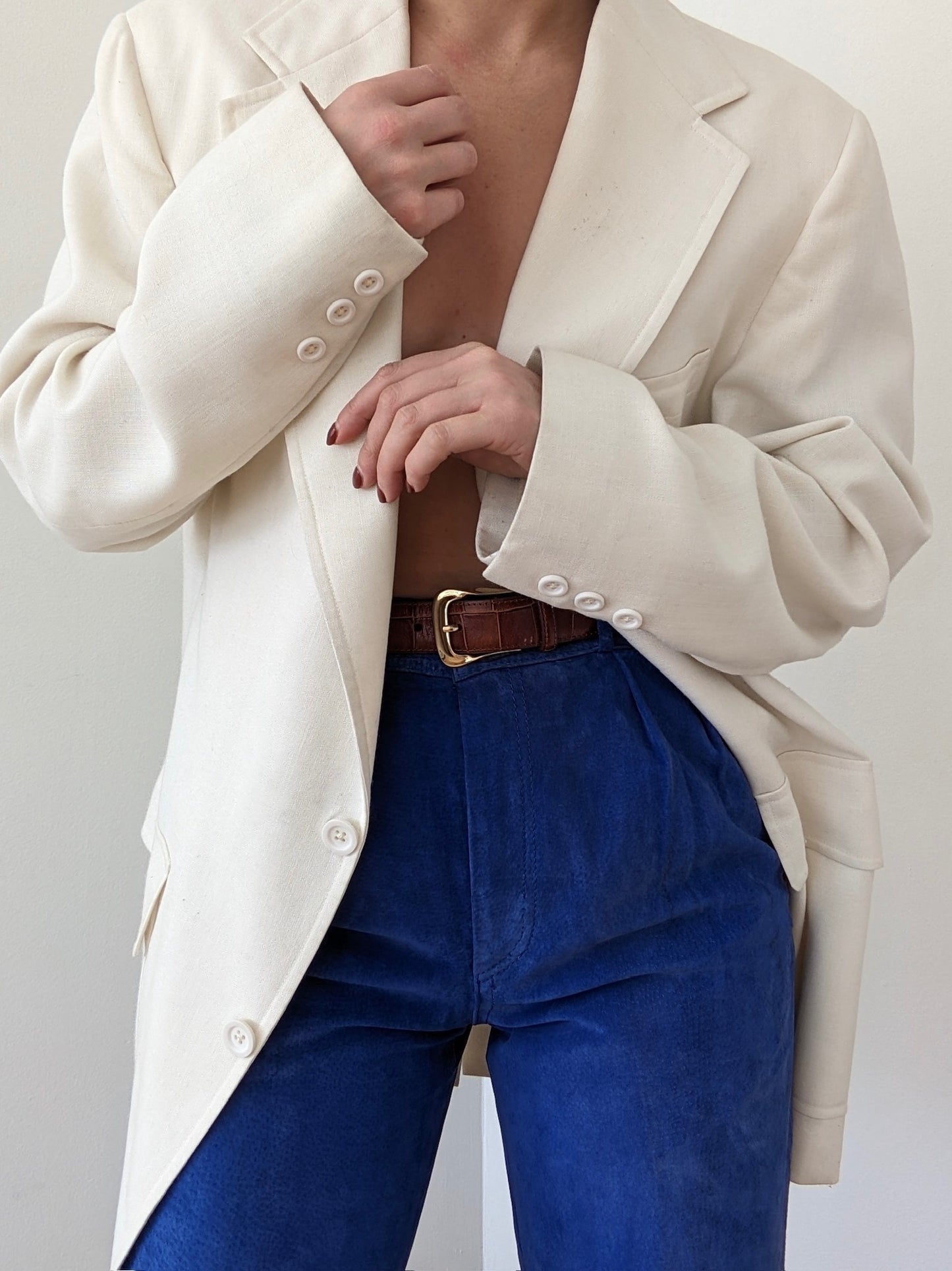 Bold Vintage Lapis Sueded Leather Trousers