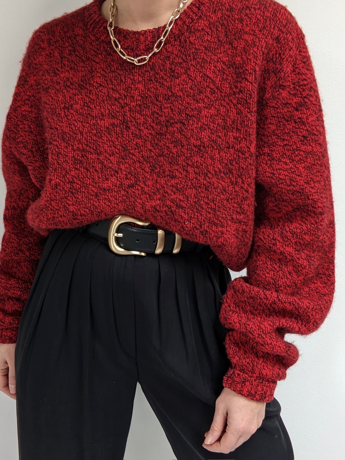 Vintage Speckled Crimson Wool Sweater