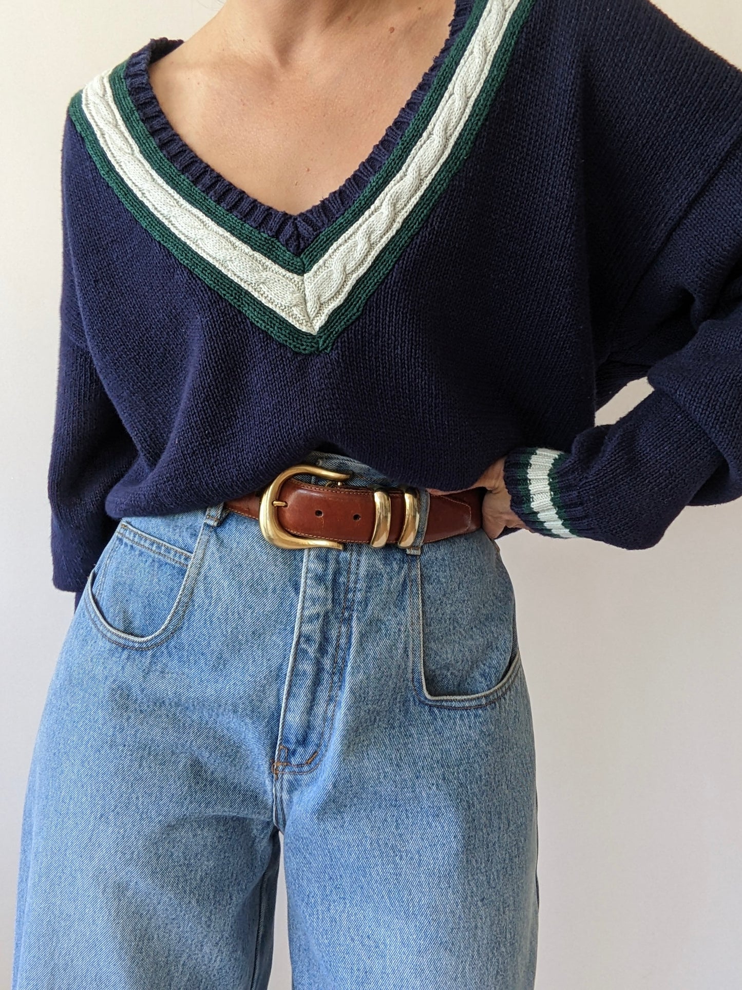 Favorite Vintage Collegiate V-Neck Sweater