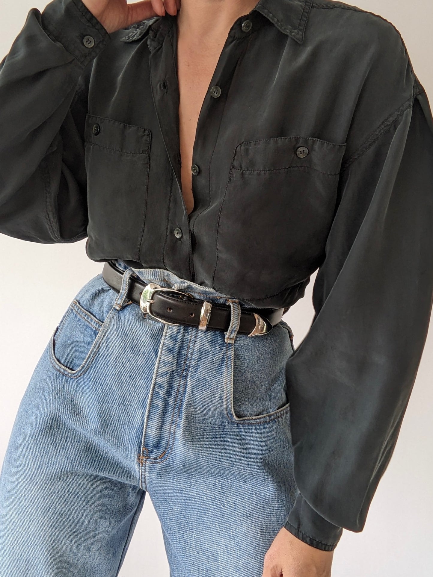 Vintage Black Washed Silk Blouse
